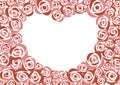 Floral pattern with red retro roses. Heart-shaped blank in the middle.